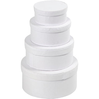 Round Boxes, H: 4+5+6+7 cm, dia. 8+10+12+14 cm, white, 4 pc/ 1 set