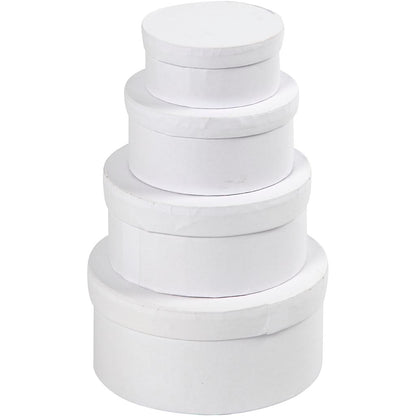 Round Boxes, H: 4+5+6+7 cm, dia. 8+10+12+14 cm, white, 4 pc/ 1 set