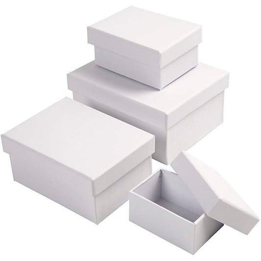 Rectangular Boxes, H: 3,5+4,5+5,5+6,5 cm, size 8,5x11,5+11x14 cm, white, 4 pc/ 1 set