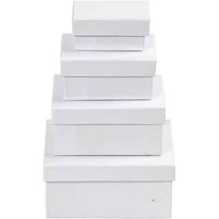 Rectangular Boxes, H: 3,5+4,5+5,5+6,5 cm, size 8,5x11,5+11x14 cm, white, 4 pc/ 1 set
