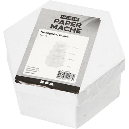 Hexagonal Boxes, H: 4+5+6+7 cm, dia. 6,5+8+10+12 cm, white, 4 pc/ 1 set