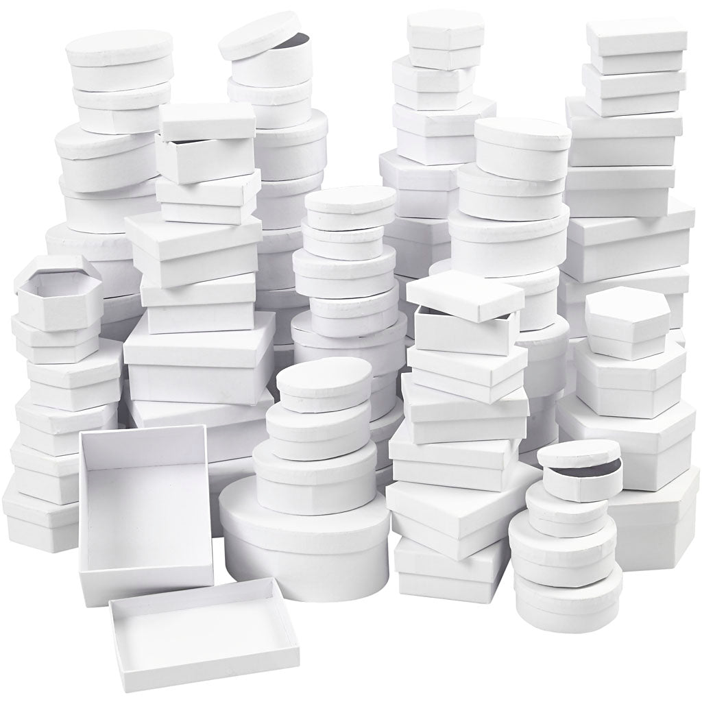 Boxes, dia. 5,5-16 cm, Content may vary , white, 168 asstd./ 1 pack