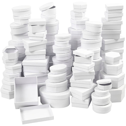 Boxes, dia. 5,5-16 cm, Content may vary , white, 168 asstd./ 1 pack