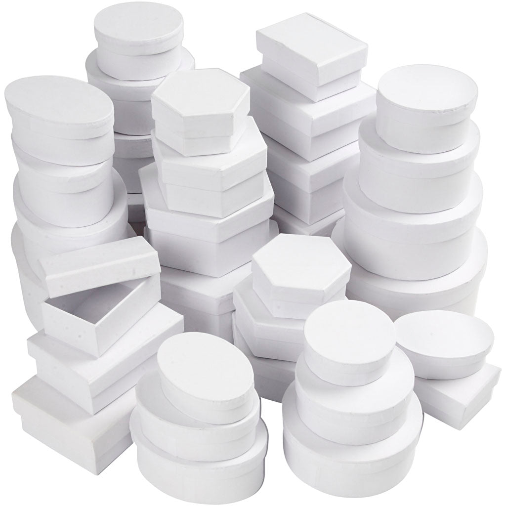 Boxes, dia. 5,5-16 cm, Content may vary , white, 168 asstd./ 1 pack