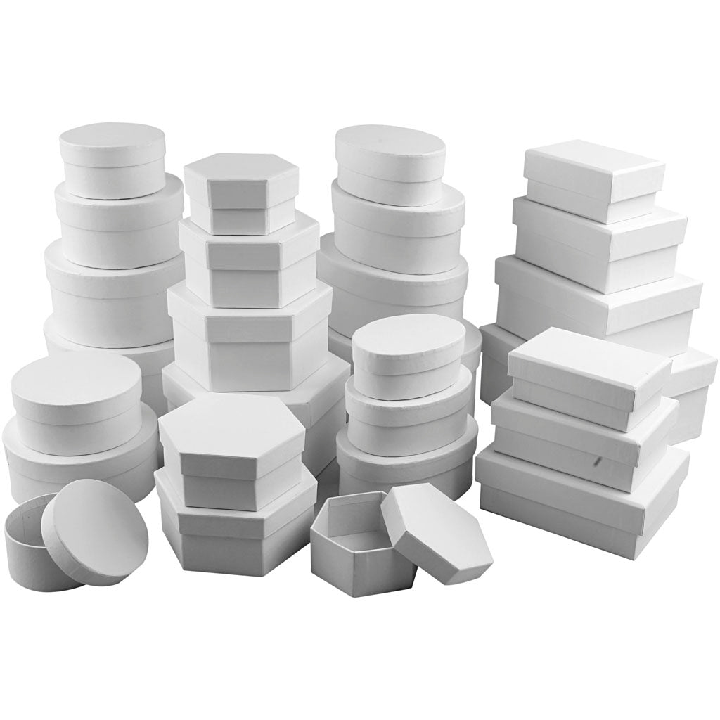 Boxes, dia. 5,5-16 cm, Content may vary , white, 168 asstd./ 1 pack