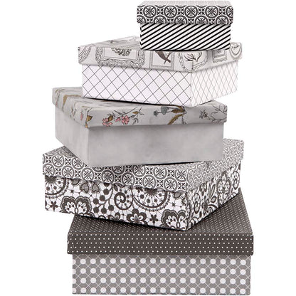 Square Boxes, H: 4,5+5+5,5+6+6,5+7+7,5 cm, size 9+11+13+15+17+19+21 cm, white, 7 pc/ 1 set