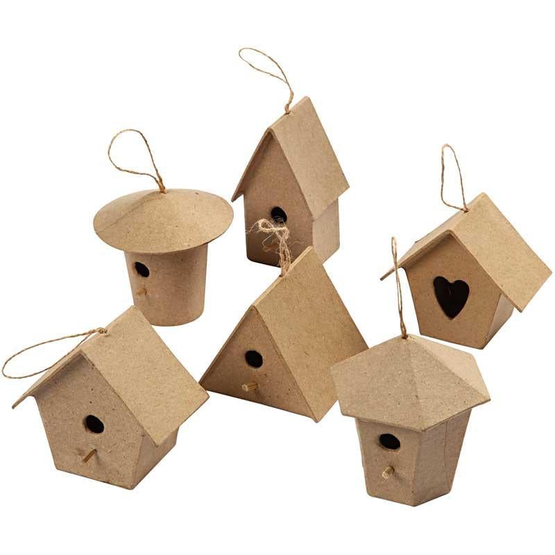Mini Bird Houses, H: 7 cm, 6 pc-