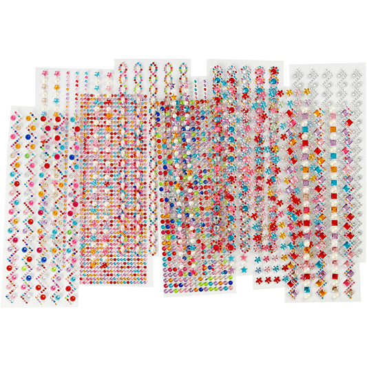 Rhinestones, dia. 2-10 mm, sheet 27x9 cm, Content may vary , 12 ass sheets/ 1 pack