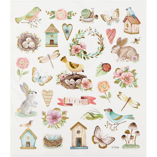 Stickers, spring and easter, sheet 15x16,5 cm, ca. 34 pc, 1 sheet