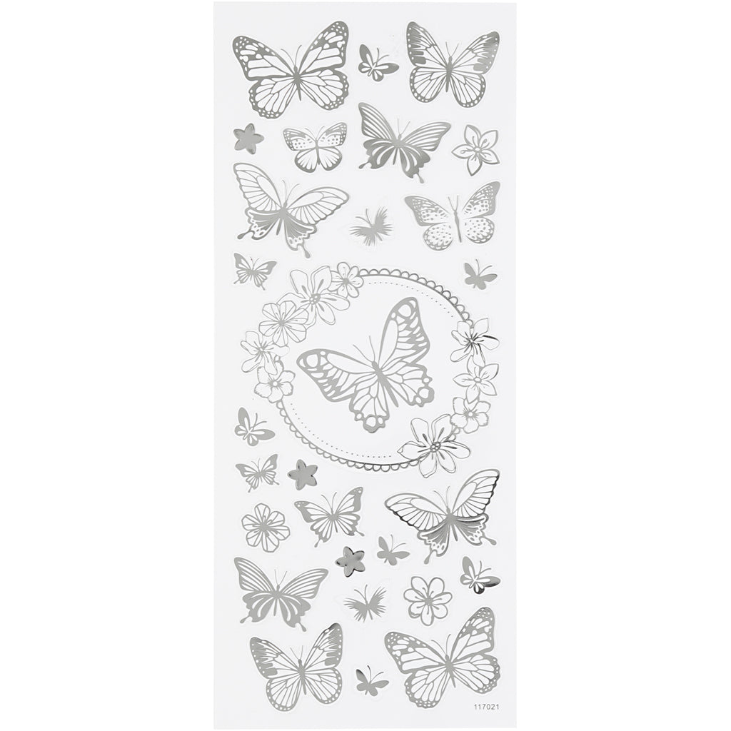 Self-Adhesive Stickers in Silver Foil on Clear Plastic Film – 10x24 cm, 1 Sheet