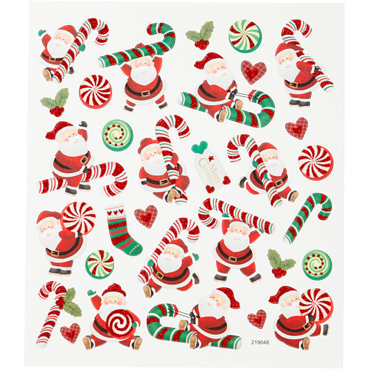 Stickers, Father Christmas and candy cane, sheet 15x16,5 cm, 1 sheet
