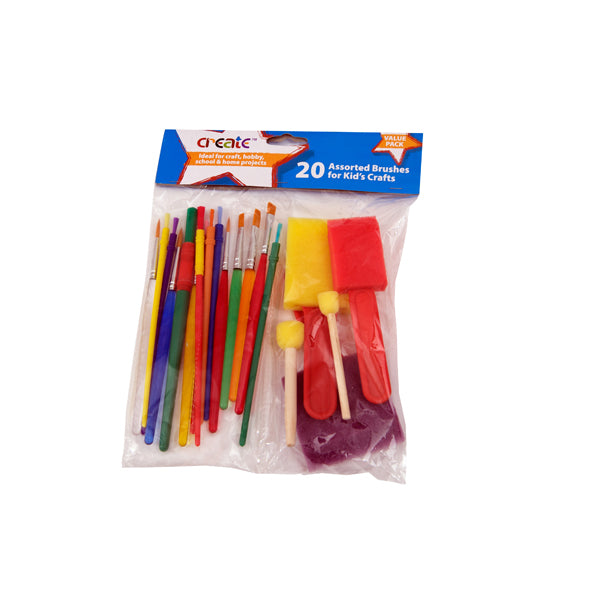 Create - 20 Assorted Kids Craft Brush Set