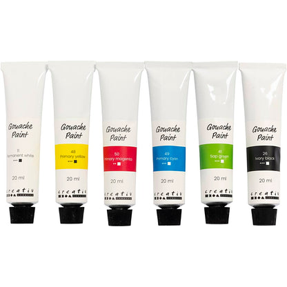 Gouache Paint, standard colours, 6x20 ml/ 1 pack