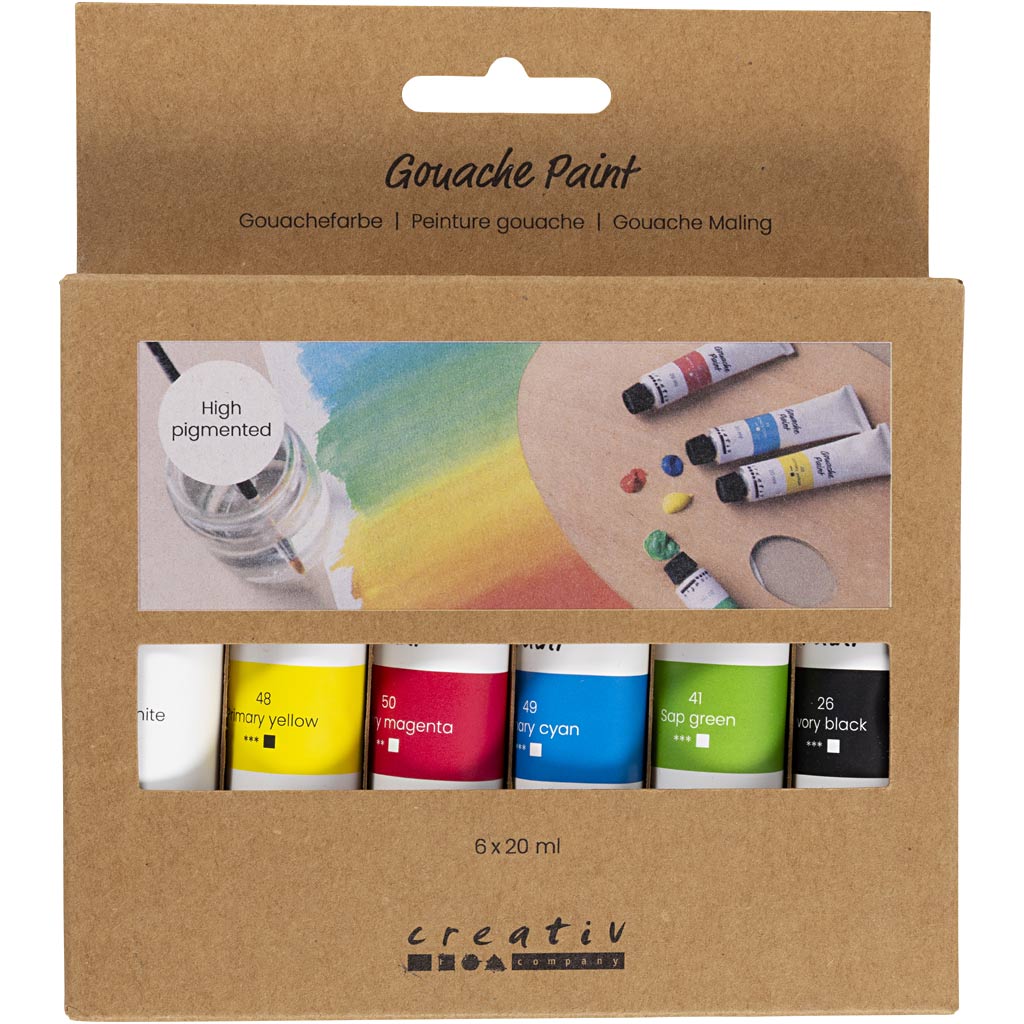 Gouache Paint, standard colours, 6x20 ml/ 1 pack