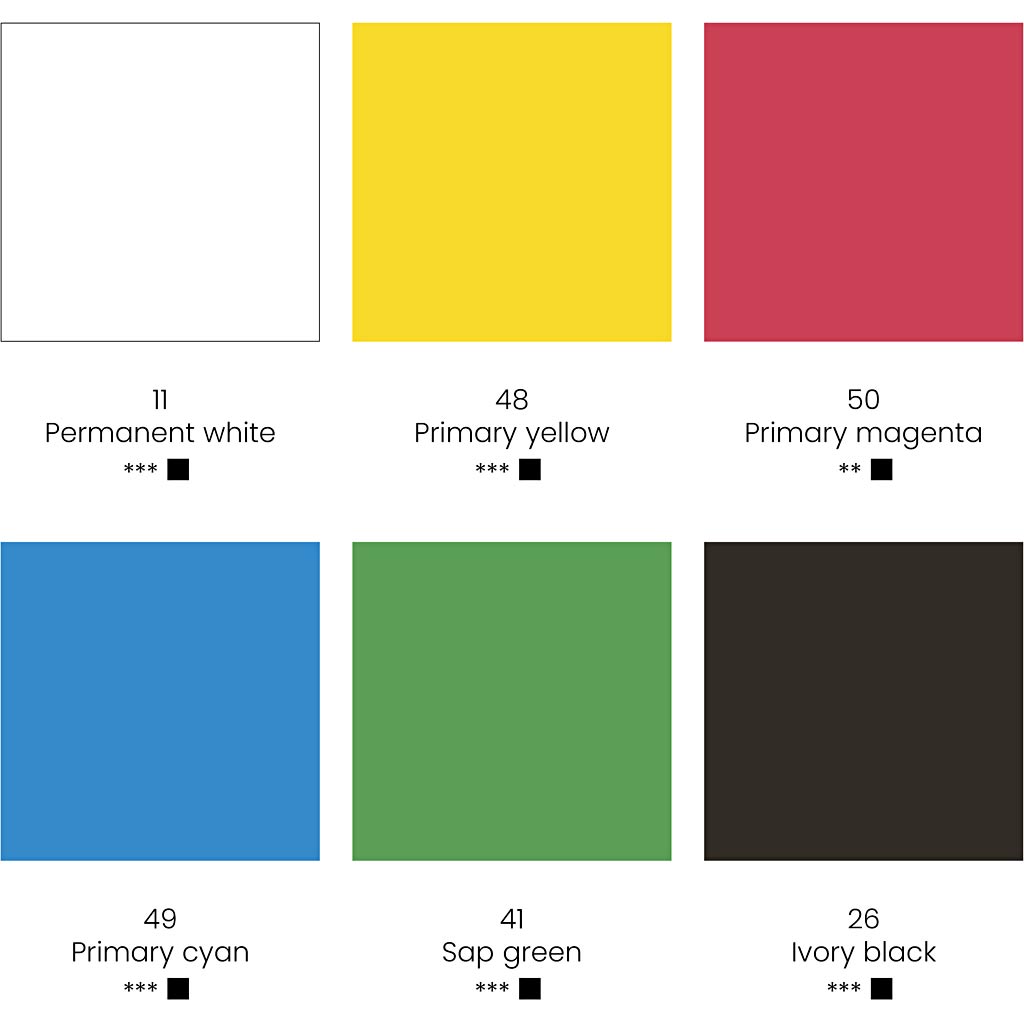 Gouache Paint, standard colours, 6x20 ml/ 1 pack