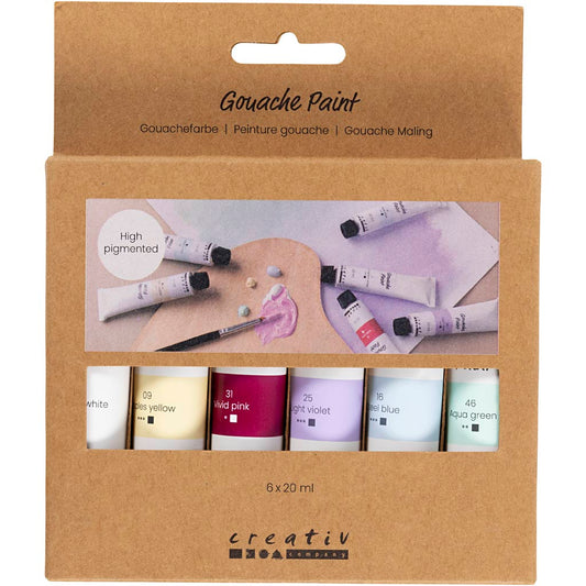 Gouache Paint, pastel colours, 6x20 ml/ 1 pack