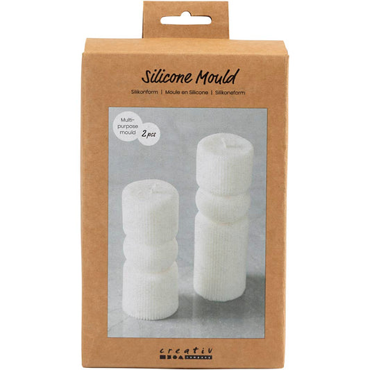 Silicone Mould, Ribbed cylinder with arch, H: 11+14 cm, dia. 4+4 cm, 2 pc/ 1 pack