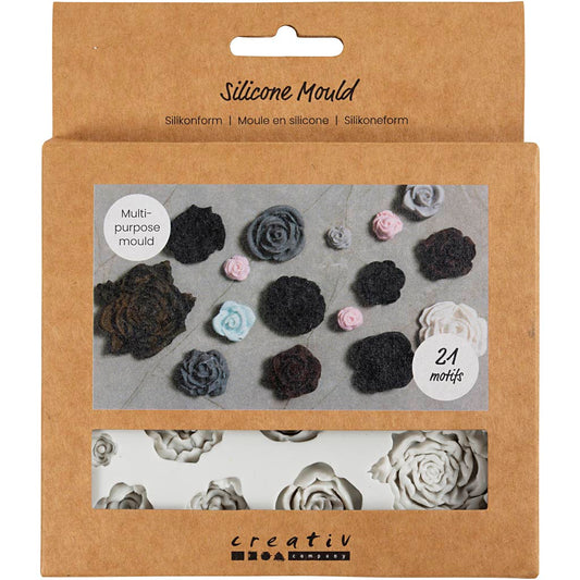 Silicone Mould, Roses, H: 0,5-1 cm, L: 0,8-4 cm, 1 pc