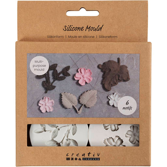 Silicone Mould, Leaves and flowers, H: 0,5 cm, L: 1,8-4,5 cm, 4 pc/ 1 pc