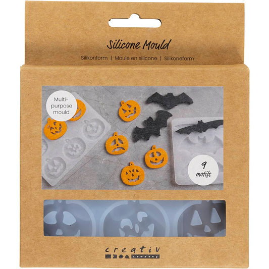 Silicone Mould, Bats and pumpkins, H: 0,3+0,5 cm, W: 3+8 cm, matt transparent, 2 pc/ 1 pc