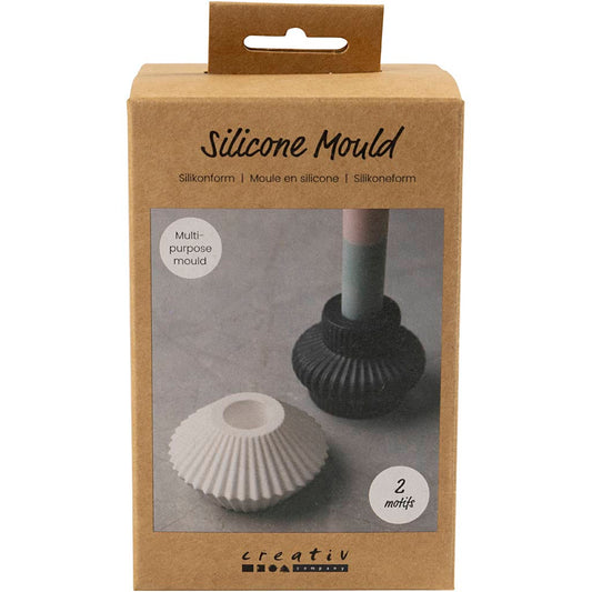 Silicone Mould, Grooved candle holders, H: 4+5,5 cm, dia. 7+8 cm, gloss transparent, 2 pc/ 1 pack