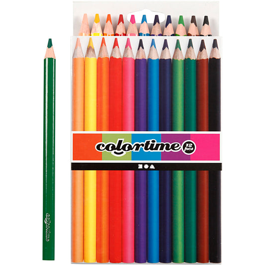 Colortime Colour Pencils, L: 17,45 cm, lead 5 mm, JUMBO, assorted colours, 12 pc-