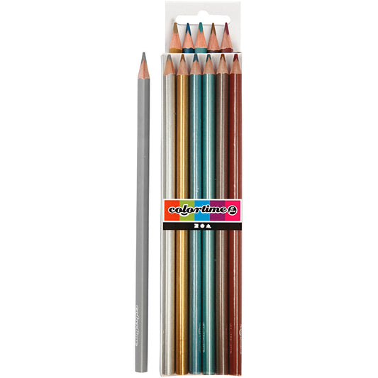 Colortime Colouring Pencils, L: 17,45 cm, lead 3 mm, metallic colours, 6 pc-