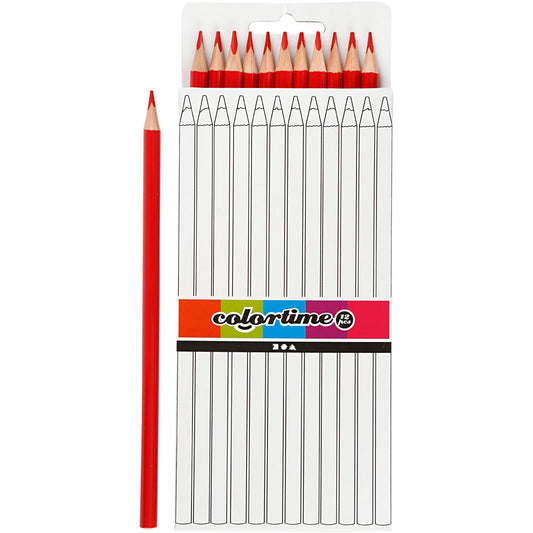 Colortime Colouring Pencils, L: 17 cm, lead 3 mm, red, 12 pc-