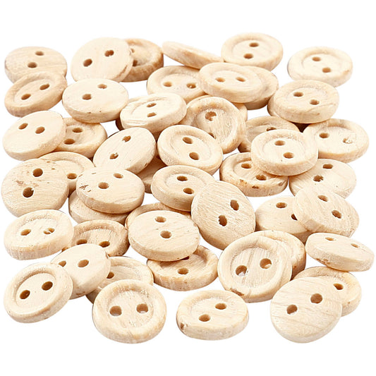 Wooden Buttons, dia. 8 mm, 2 holes, 50 pc/ 1 pack