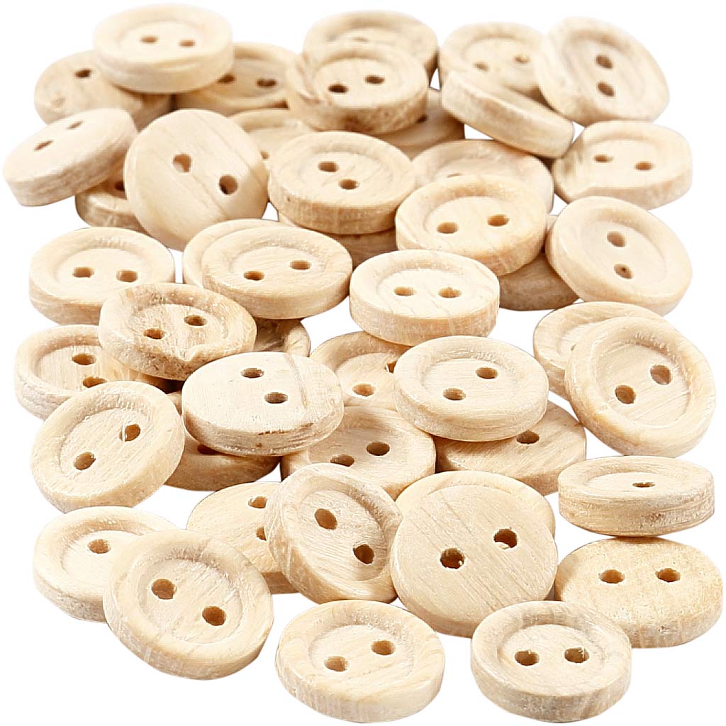 Wooden Buttons, dia. 11 mm, 2 holes, 50 pc/ 1 pack