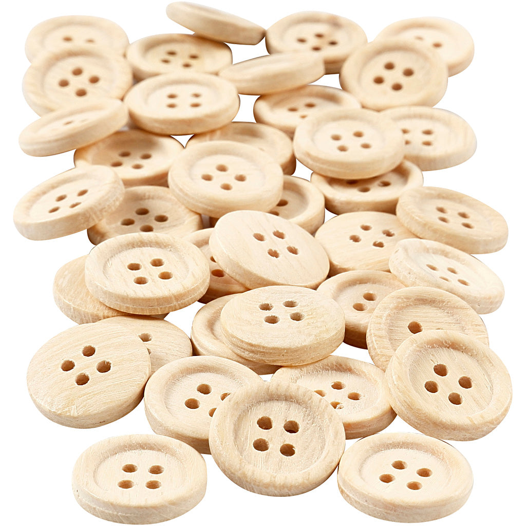 Wooden Buttons, dia. 18 mm, 4 holes, 40 pc/ 1 pack