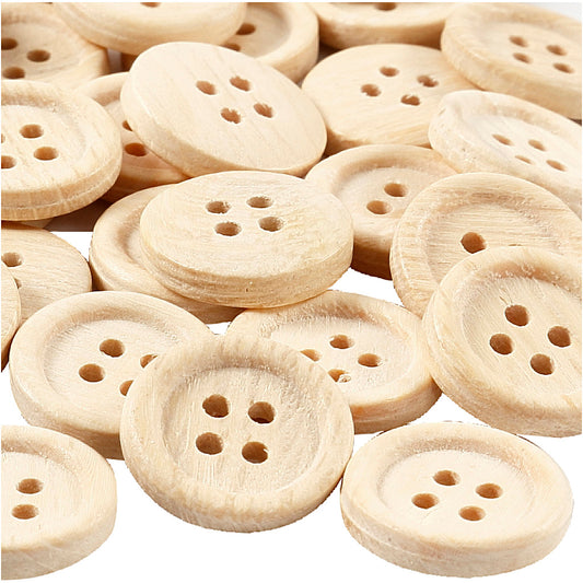 Wooden Buttons, dia. 23 mm, 4 holes, 30 pc/ 1 pack