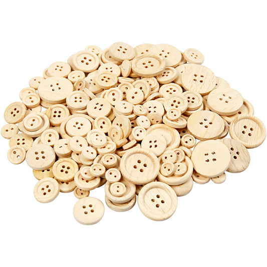 Wooden Buttons, dia. 8+11+15+18+23 mm, 440 pc/ 1 pack