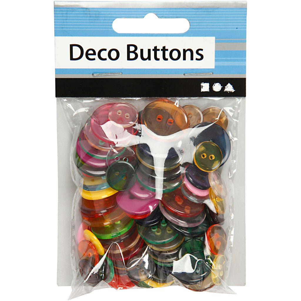 Buttons, dia. 12+18+20 mm, assorted colours, 50 g, 100 pc/ 1 pack