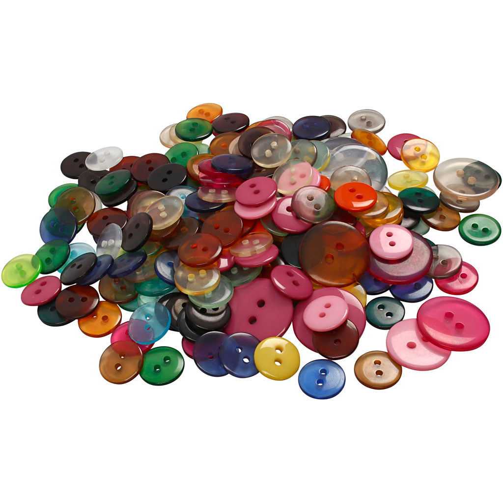 Buttons, dia. 12+18+20 mm, assorted colours, 800 pc/ 1 pack