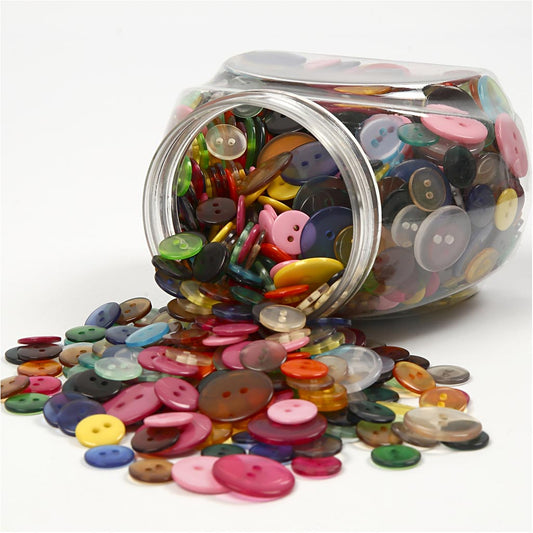 Buttons, dia. 12+18+20 mm, assorted colours, 800 pc/ 1 pack
