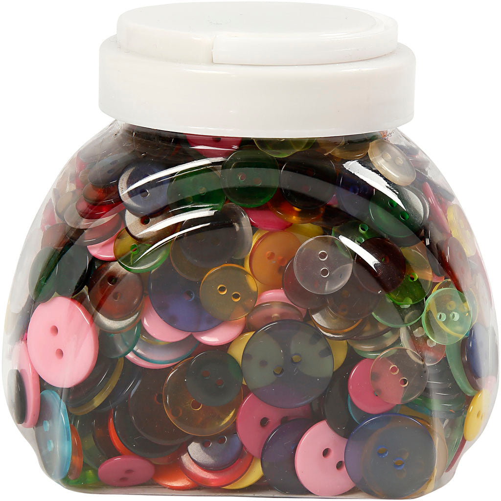 Buttons, dia. 12+18+20 mm, assorted colours, 800 pc/ 1 pack