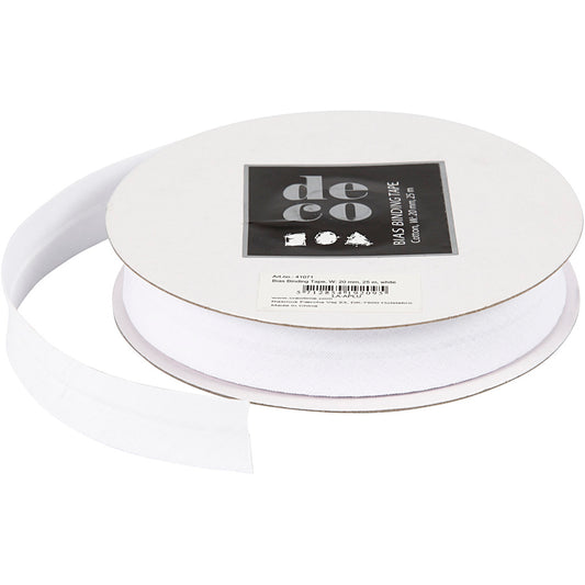 Bias Binding Tape, W: 20 mm, white, 25 m/ 1 roll
