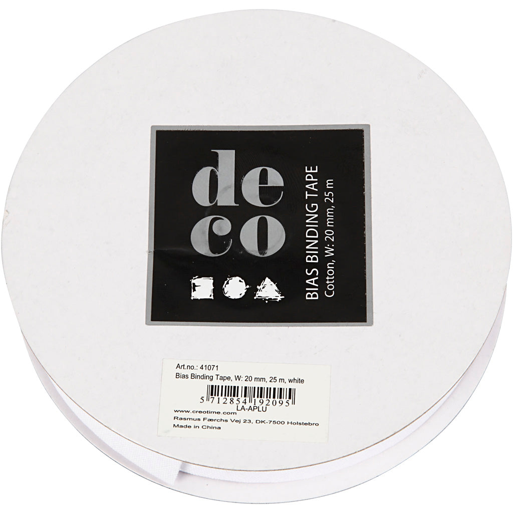 Bias Binding Tape, W: 20 mm, white, 25 m/ 1 roll