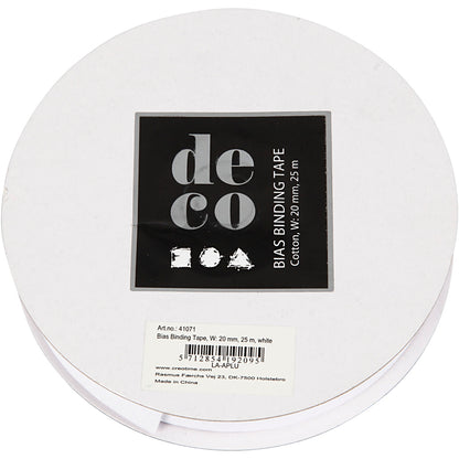 Bias Binding Tape, W: 20 mm, white, 25 m/ 1 roll