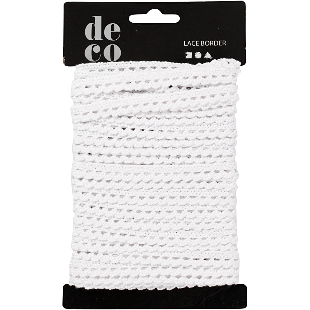 Crochet Lace Border , W: 10 mm, white, 10 m/ 1 roll