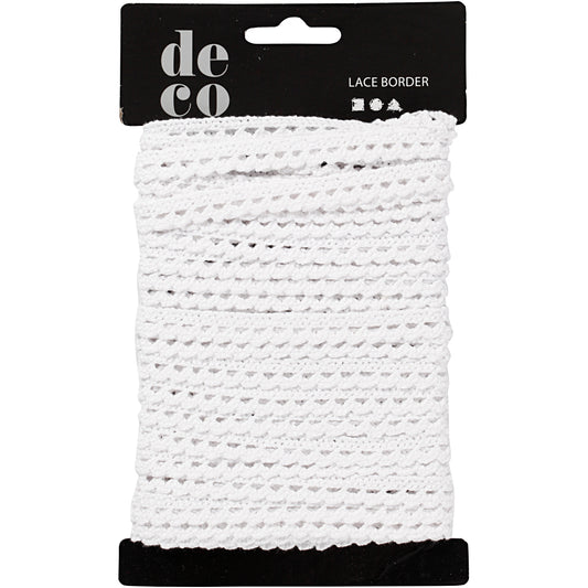 Crochet Lace Border , W: 10 mm, white, 10 m/ 1 roll