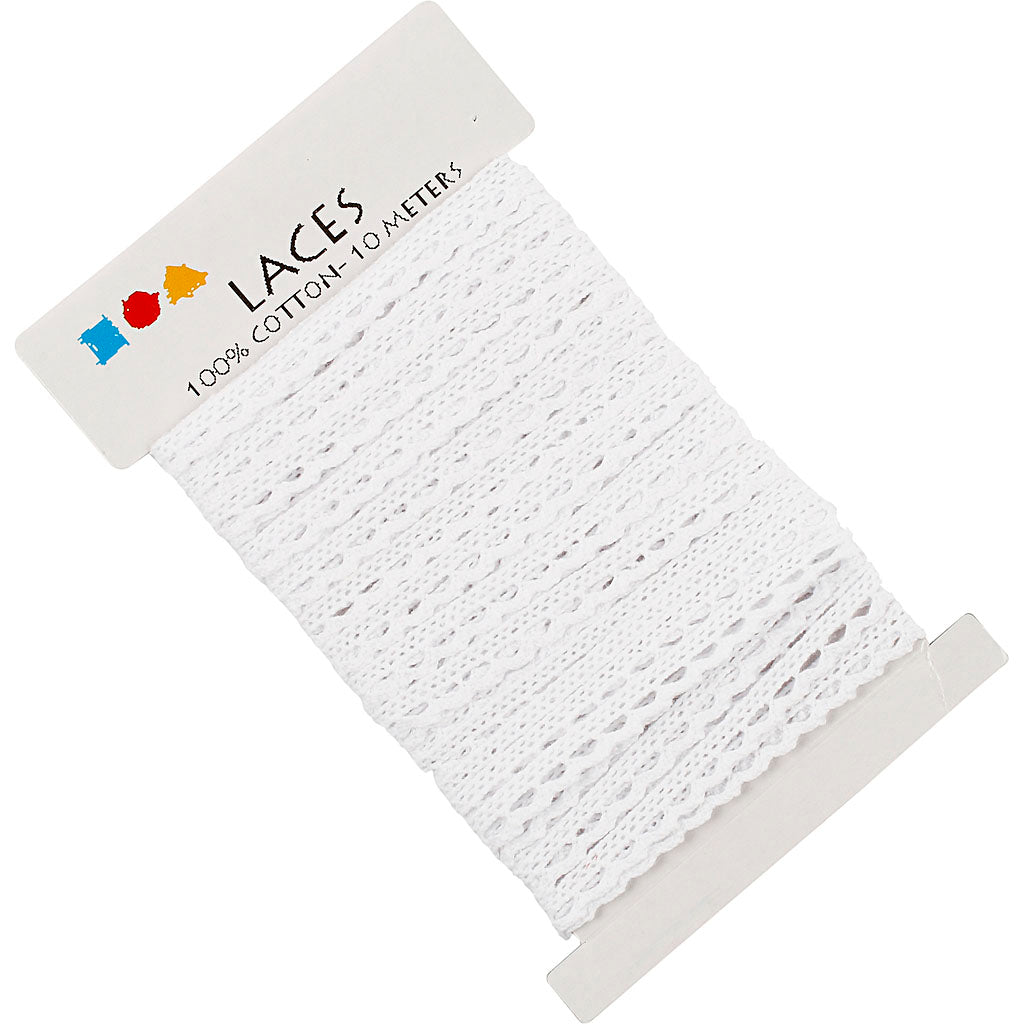 Crochet Lace Border , W: 10 mm, white, 10 m/ 1 roll
