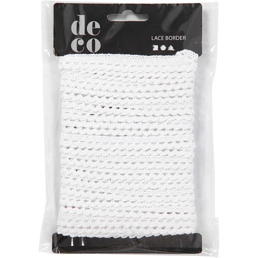 Crochet Lace Border , W: 10 mm, white, 10 m/ 1 roll