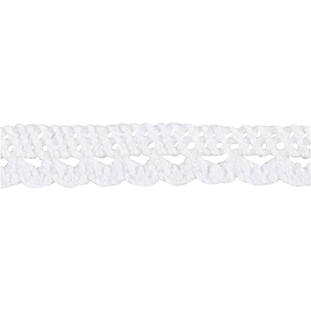 Crochet Lace Border , W: 10 mm, white, 10 m/ 1 roll