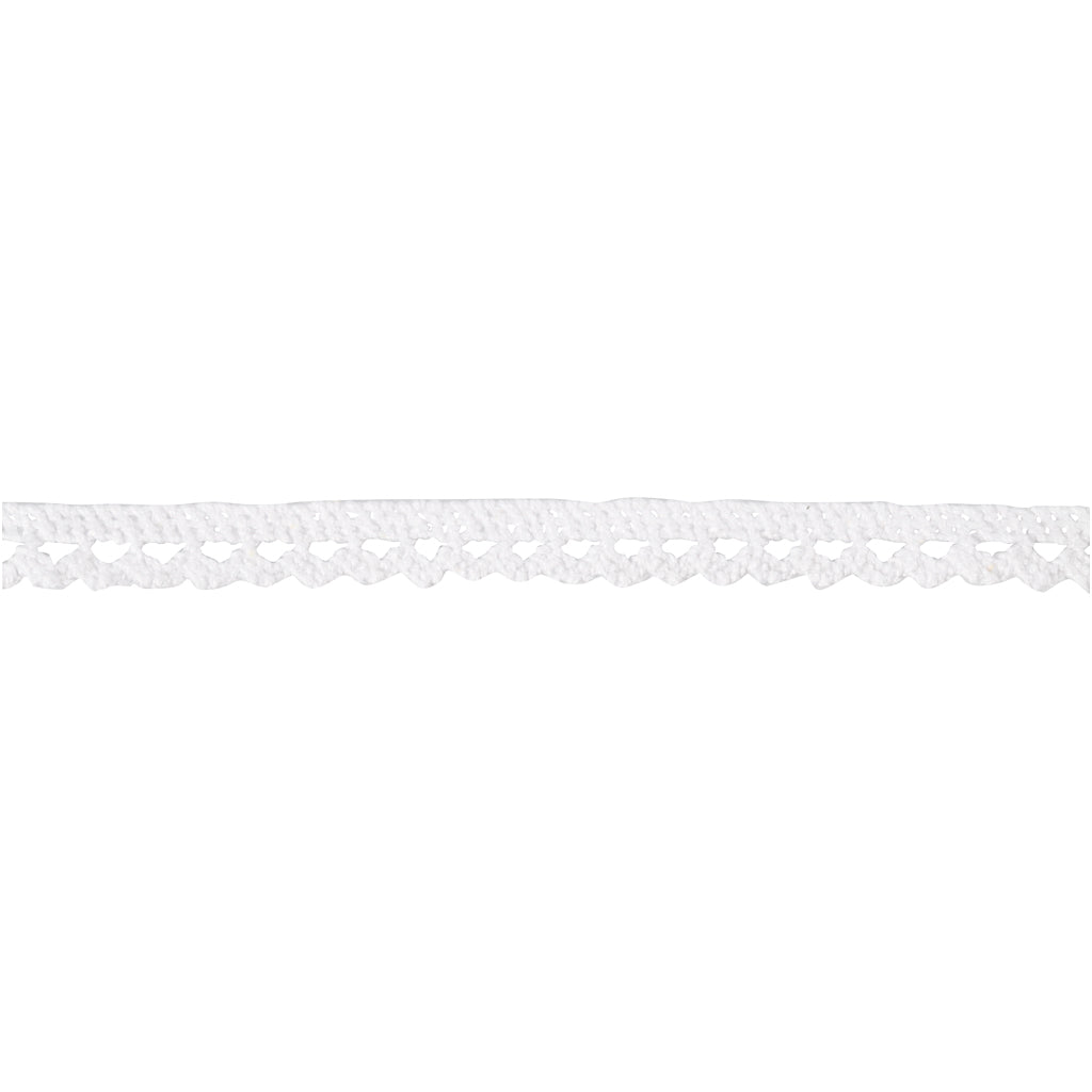 Crochet Lace Border , W: 10 mm, white, 10 m/ 1 roll