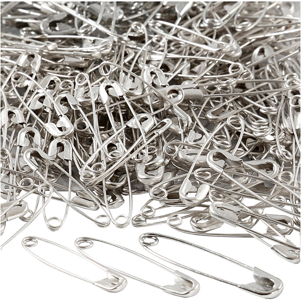 Safety Pins, L: 28+31+36 mm, thickness 0,7-0,8 mm, silver, 600 pc/ 1 pack