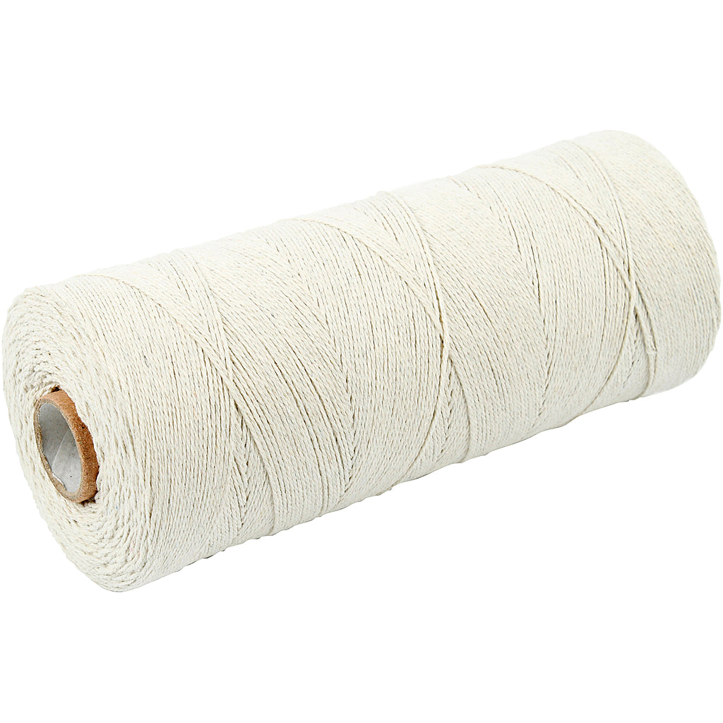 Cotton Twine, L: 700 M, Extra thin quality 12/6, light natural, 250 g/ 1 ball