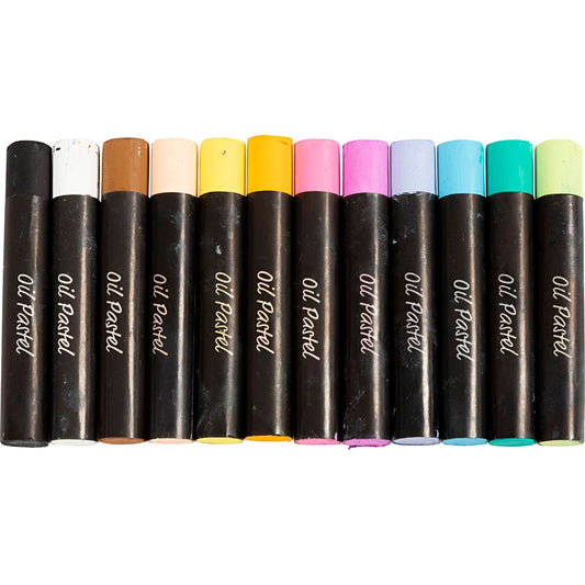Oil Pastels, L: 7 cm, thickness 11 mm, pastel colours, 12 pc/ 1 pack