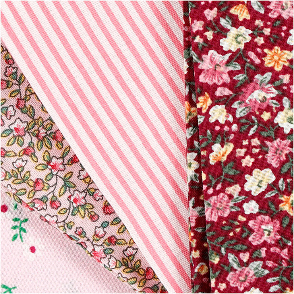 Patchwork Fabric, size 45x55 cm, 100 g, rose, 4 pc/ 1 bundle